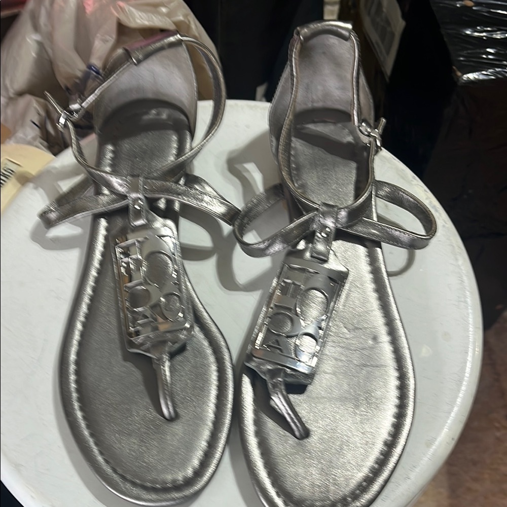 Coach silver sandals worn once 8